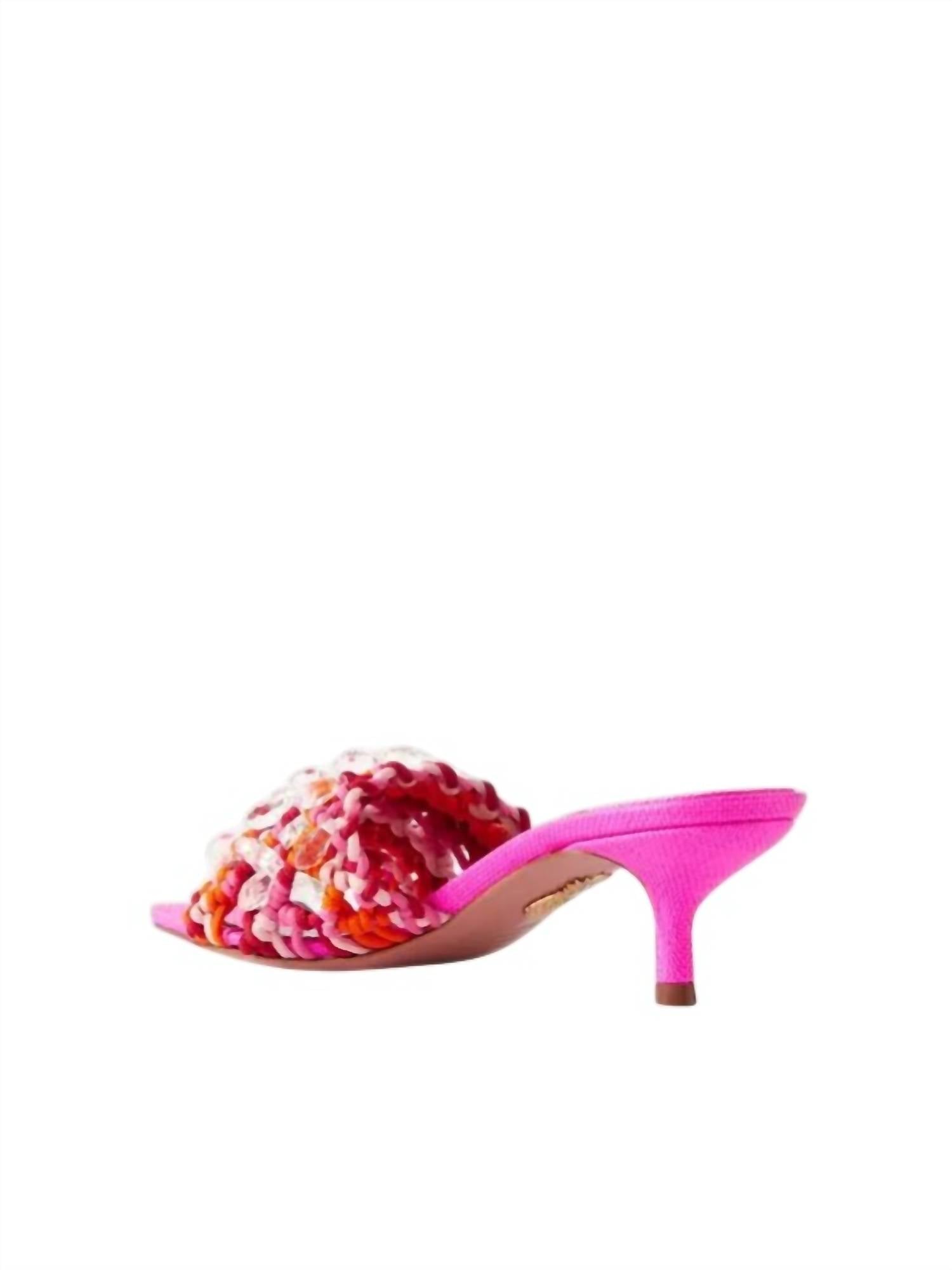 AQUAZZURA Women's Crystal Cote Mule Sandals in pink - women's sandal - detail view