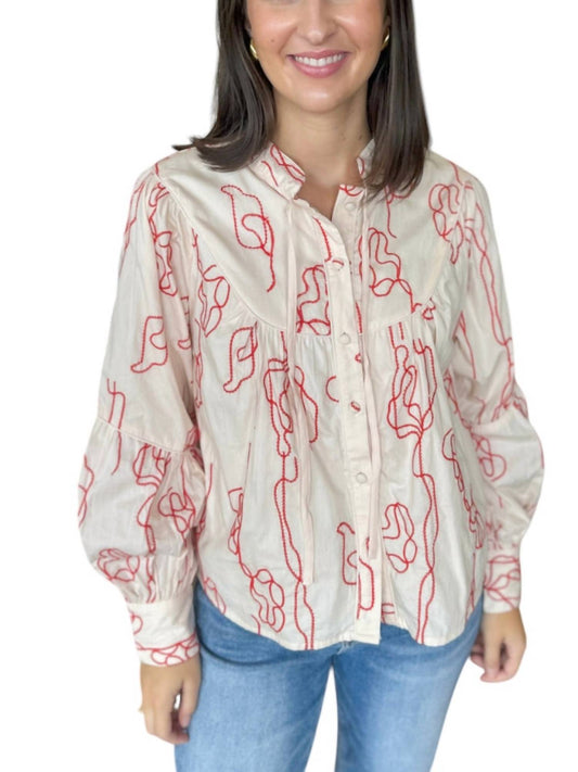 Ciebon - Abstract Embroidery Blouse Top