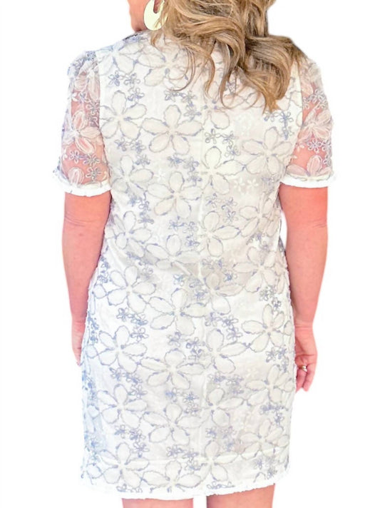 Voy - Andie Fringed Floral Textured Mesh Shift Dress