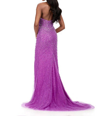 ASHLEYlauren Dazzling Beaded Lace Gown in violet - women's dress - detail view