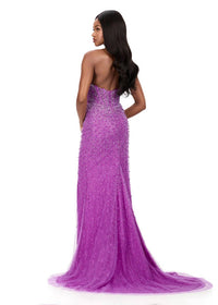 ASHLEYlauren Dazzling Beaded Lace Gown in violet - women's dress - alternate view