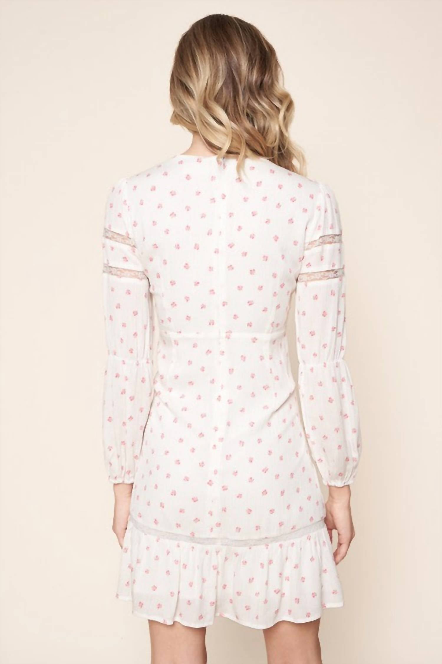 Floral Long Sleeve Lace Trim Mini Dress