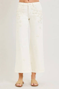 Risen - Mackie Mid Rise Flower Crop Jeans