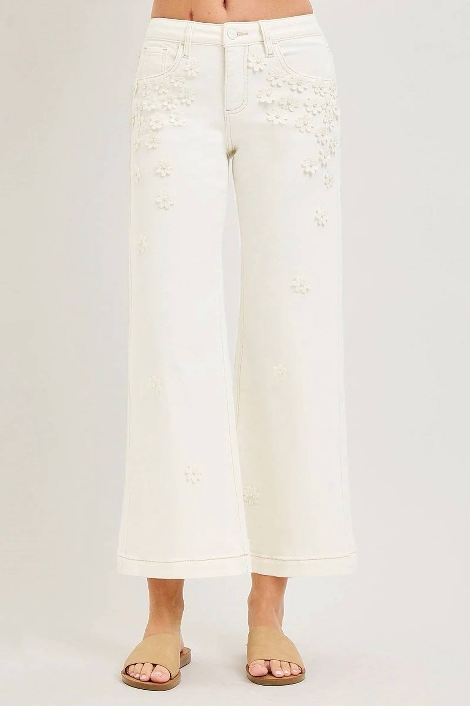 Risen - Mackie Mid Rise Flower Crop Jeans