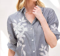 Karen Kane - Roll-Tab Stripe Embroidered Shirtdress