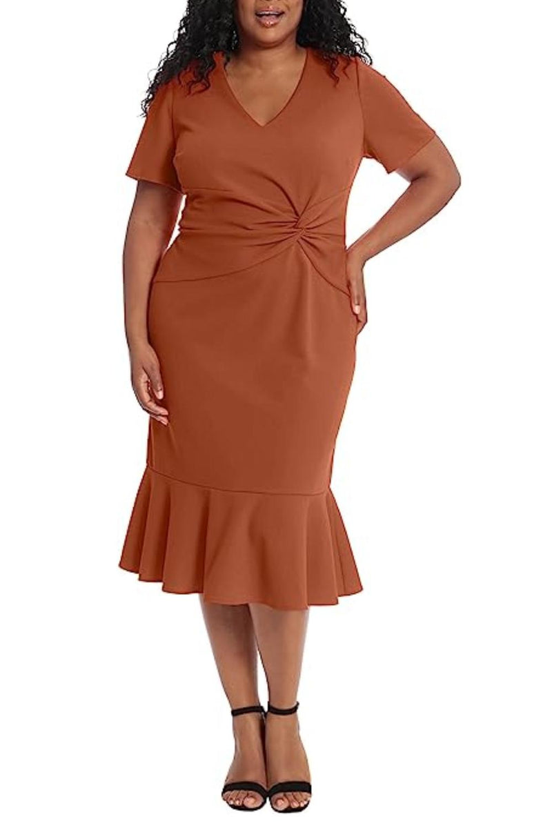 London Times Women's Twisted Flounce-Hem Midi Dress - Sequoia