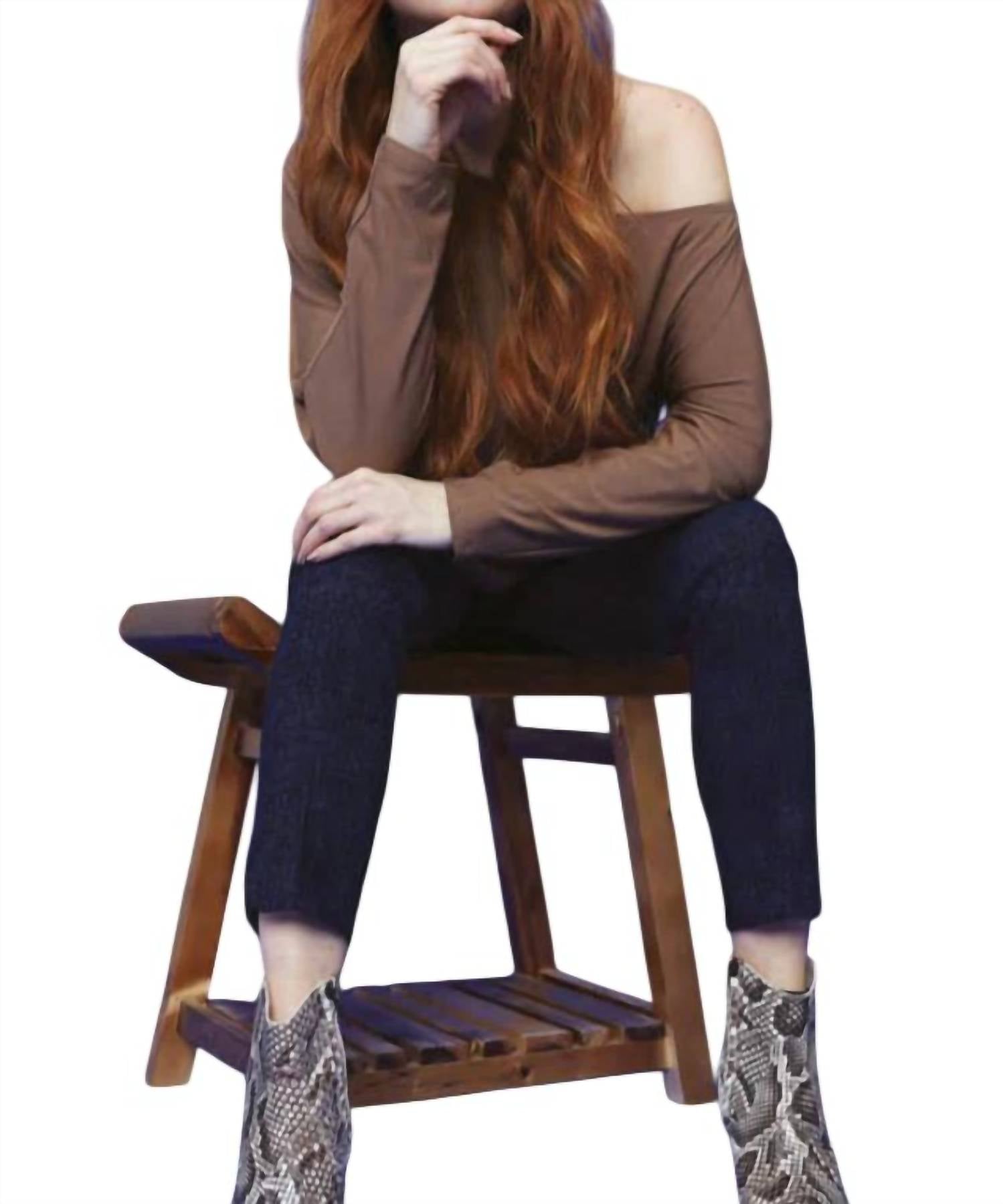 Up! - Women's Bamboo Knit Off-the-shoulder Long Sleeve Top