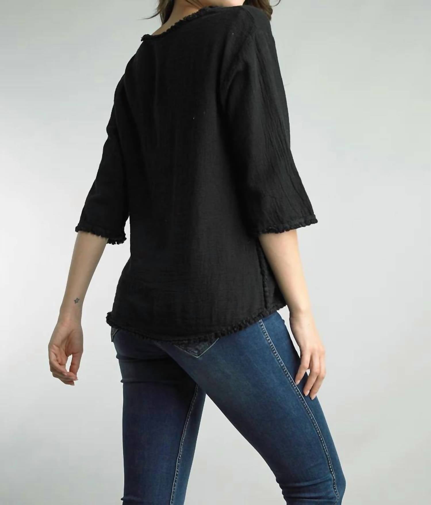 Tempo Paris - Linen Top With Fringe