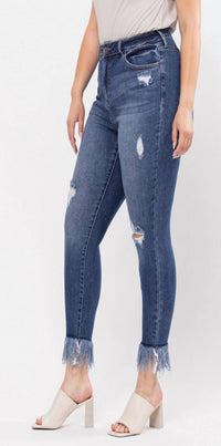 Cello - Mid Rise Fringe Hem Crop Skinny Jeans