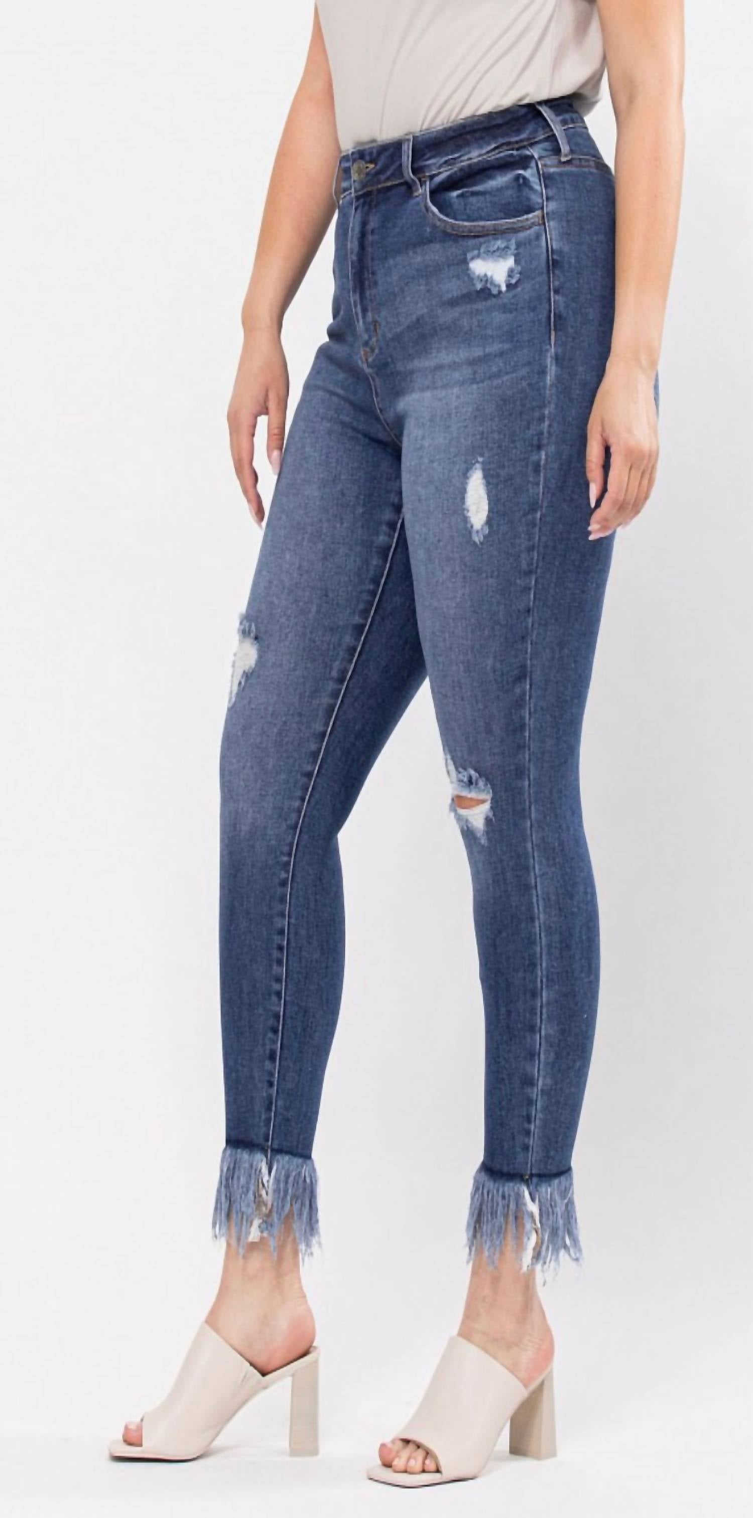 Cello - Mid Rise Fringe Hem Crop Skinny Jeans