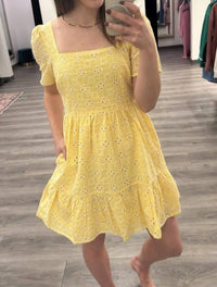 IN-LOOM Eyelet Embroidered Mini Dress in yellow - women's dress - alternate view