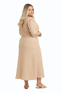 Fashion Szn Curve - Balloon Sleeve Button Front Midi Dress - Plus
