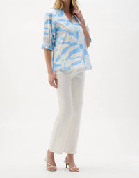Joseph Ribkoff Geometric Print Straight Top in blue white - women's blouse