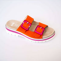 Ara Shoes Women's Marbella Slide Sandals in poppy suede pink - women's sandal - detail view