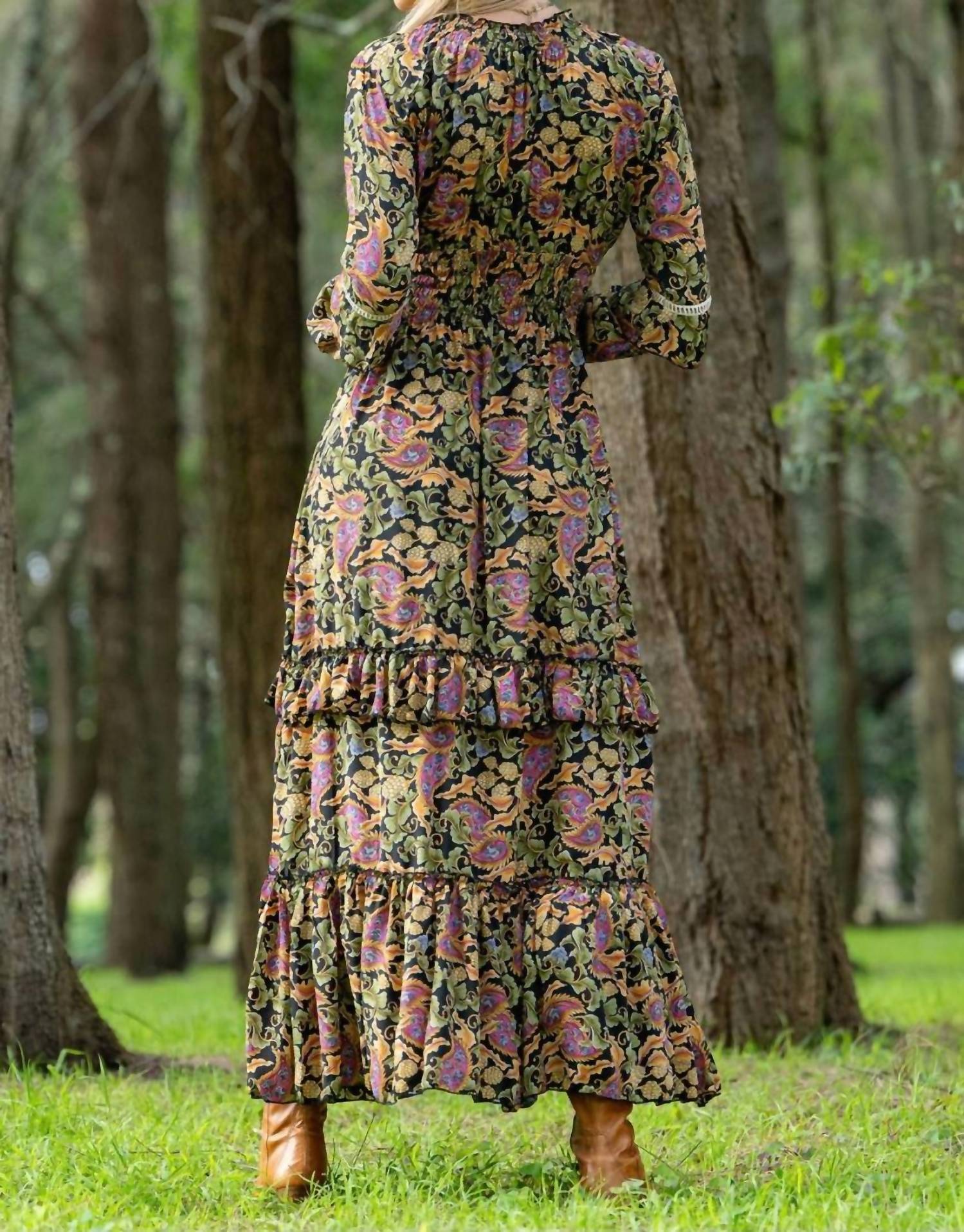 Cienna Verona Boho Maxi Dress in green multi - women's dress - alternate view