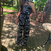 ELAN Rio Strapless Jumpsuit in black and off white tropical print - women's pants - alternate view