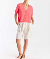 Brodie Cashmere - Button Up Short Sleeve Cashmere Cardigan