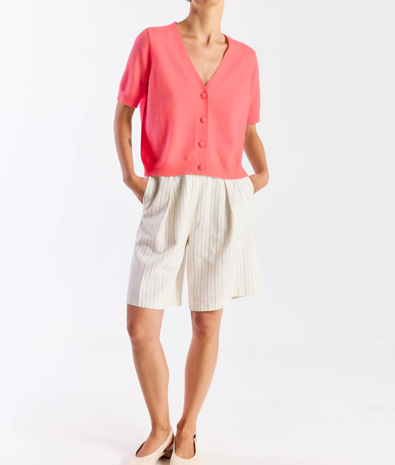 Brodie Cashmere - Button Up Short Sleeve Cashmere Cardigan