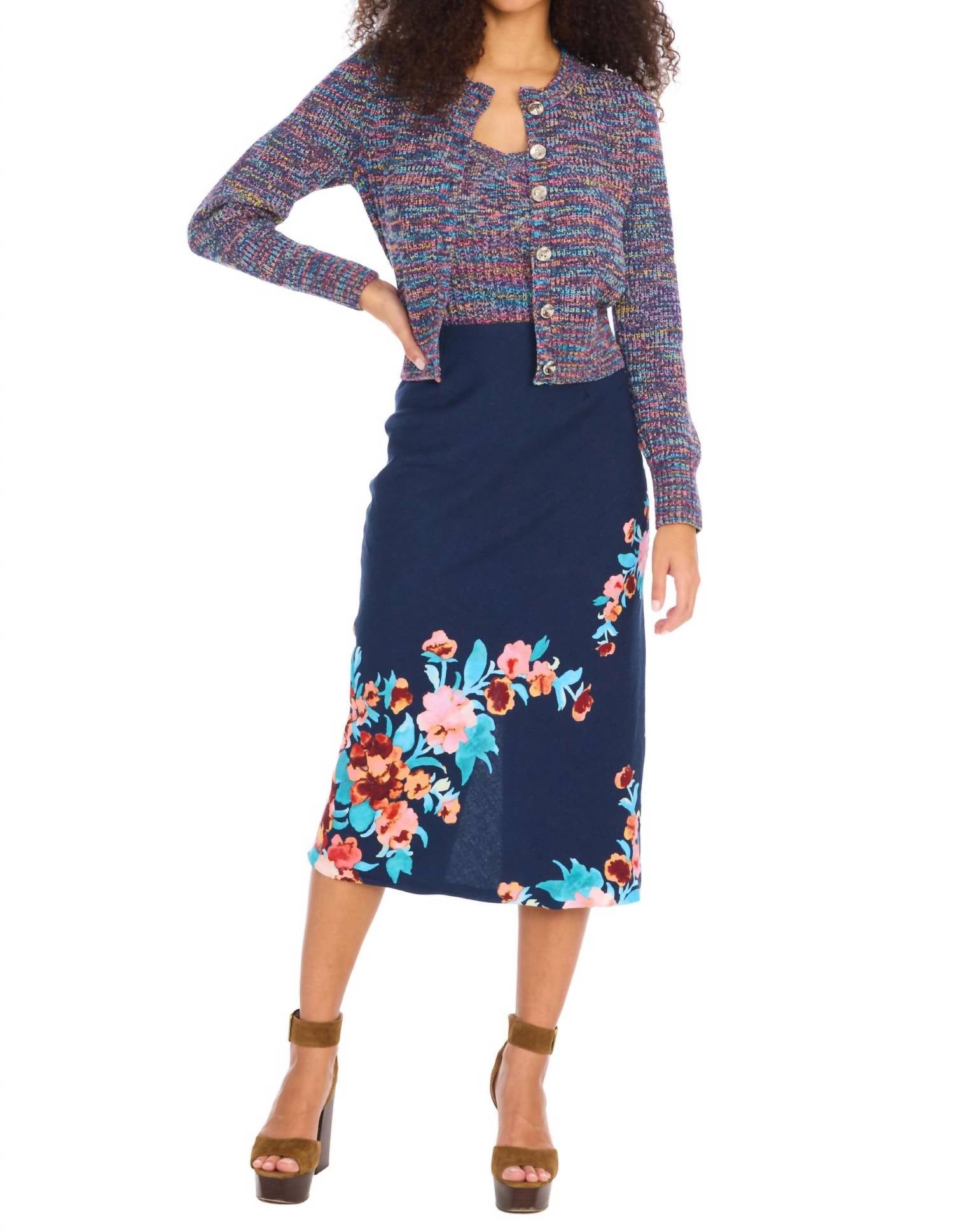 ALLISON NEW YORK Eva Midi Skirt in navy floral - women's skirt - view 4