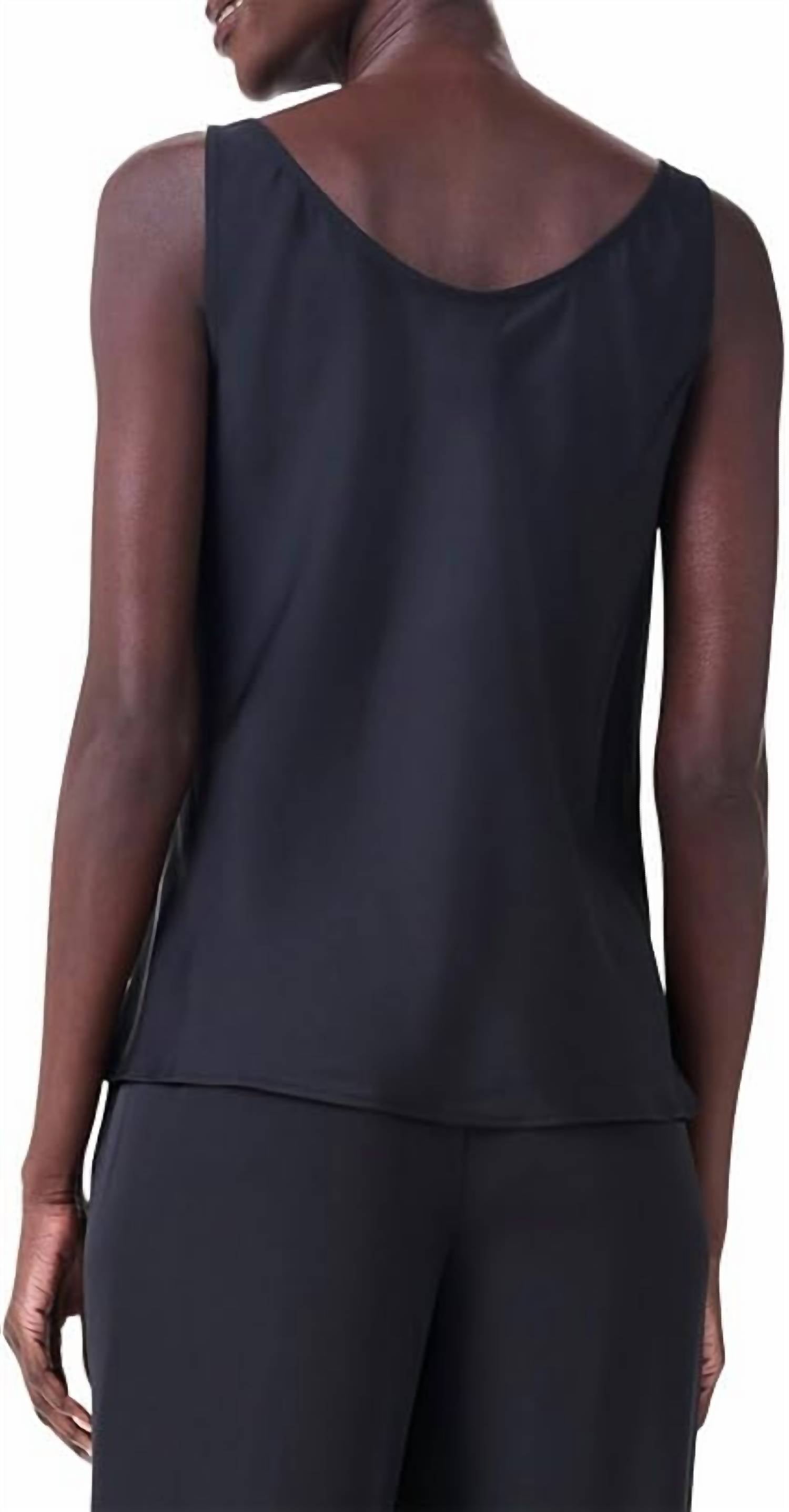 Nic + Zoe Crepe Drape Tank Top in black onxy - women's tank top - detail view