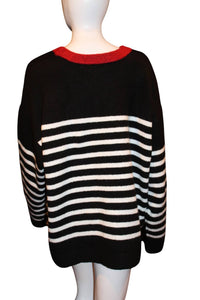 KARL LAGERFELD Women's Striped Sweater With Button Cuff Detail in black white maroon - women's sweater - view 5