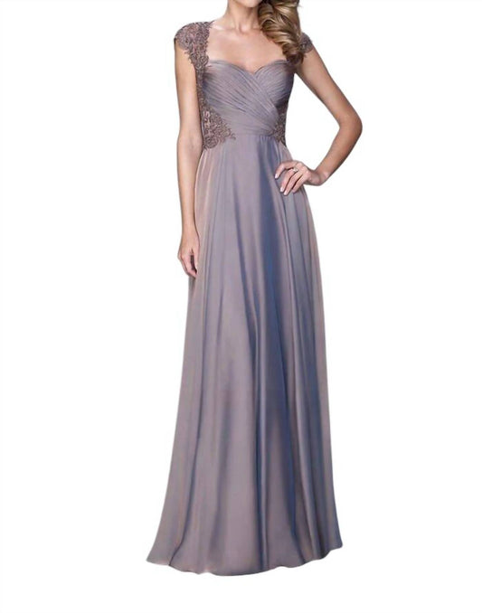 La Femme - Lace Ornate Ruched Gown