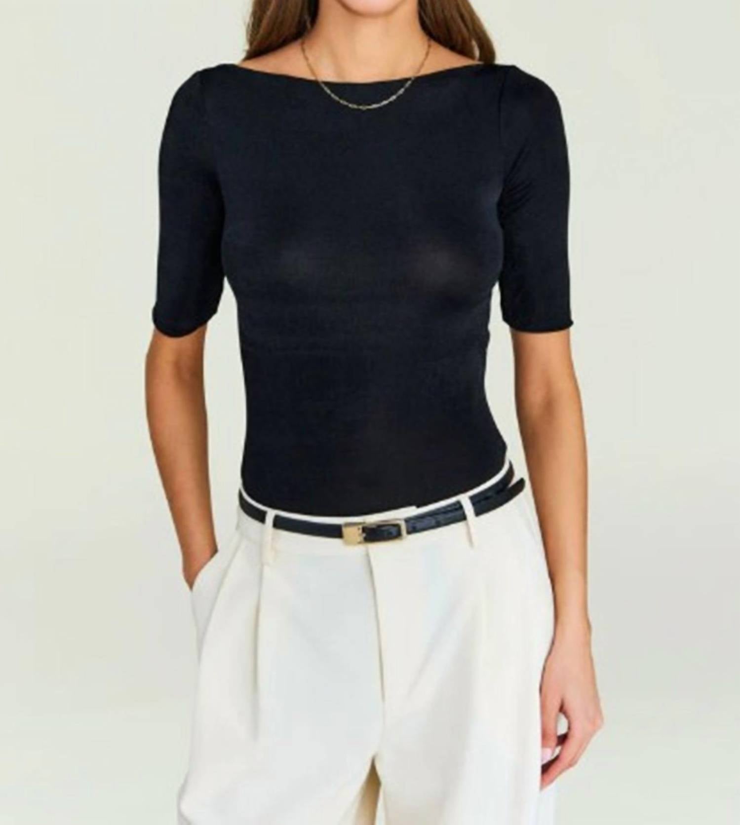 SER.O.YA Panna Short Sleeve Bodysuit in black - women's shirt