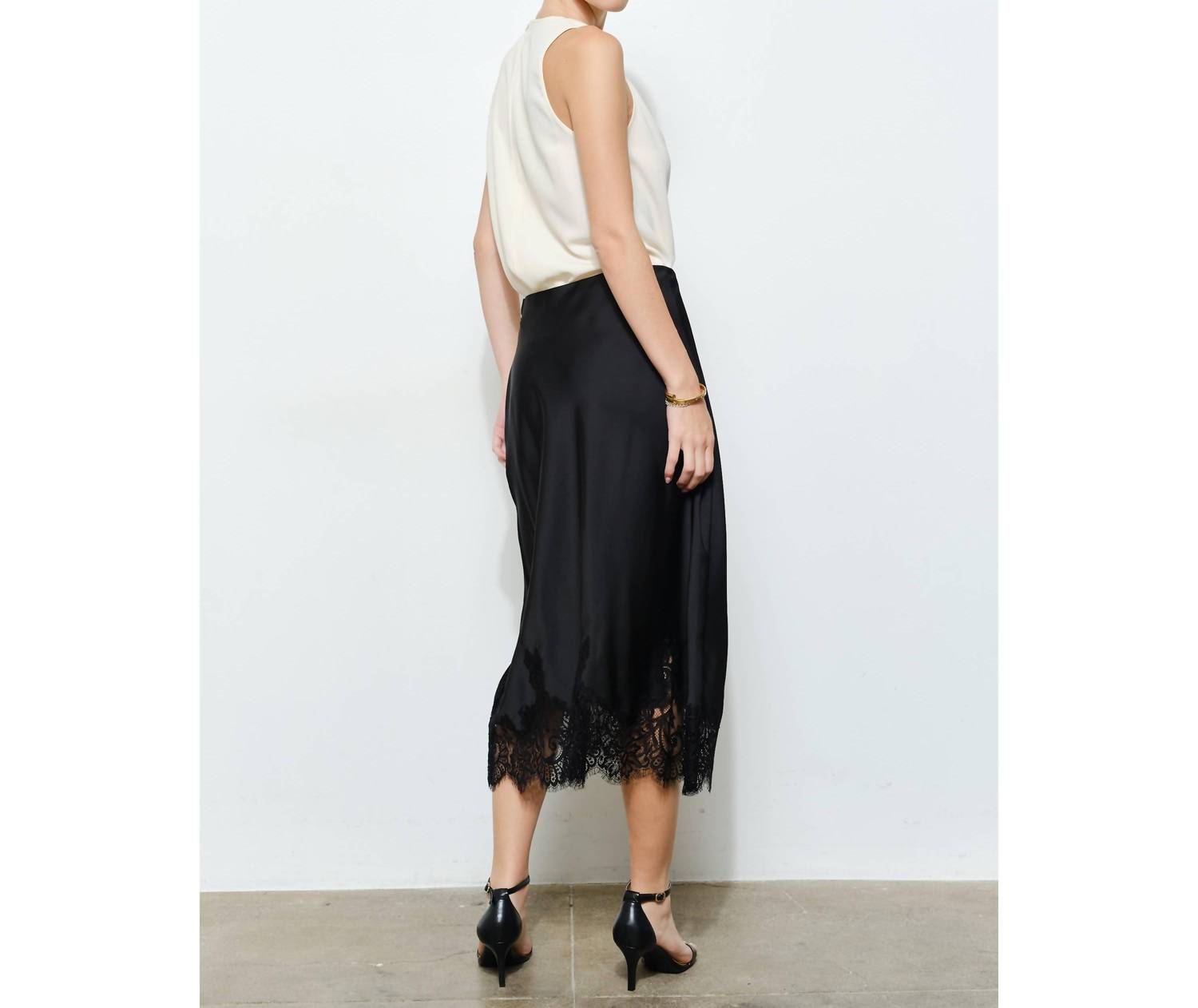 INA Fashion Classic Silky With Lace Hem Midi Skirt in black - women's skirt - view 6