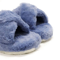 HUNTER Women's Faux Fur Flatform Crossover Slides in stornoway blue - women's shoe - view 8