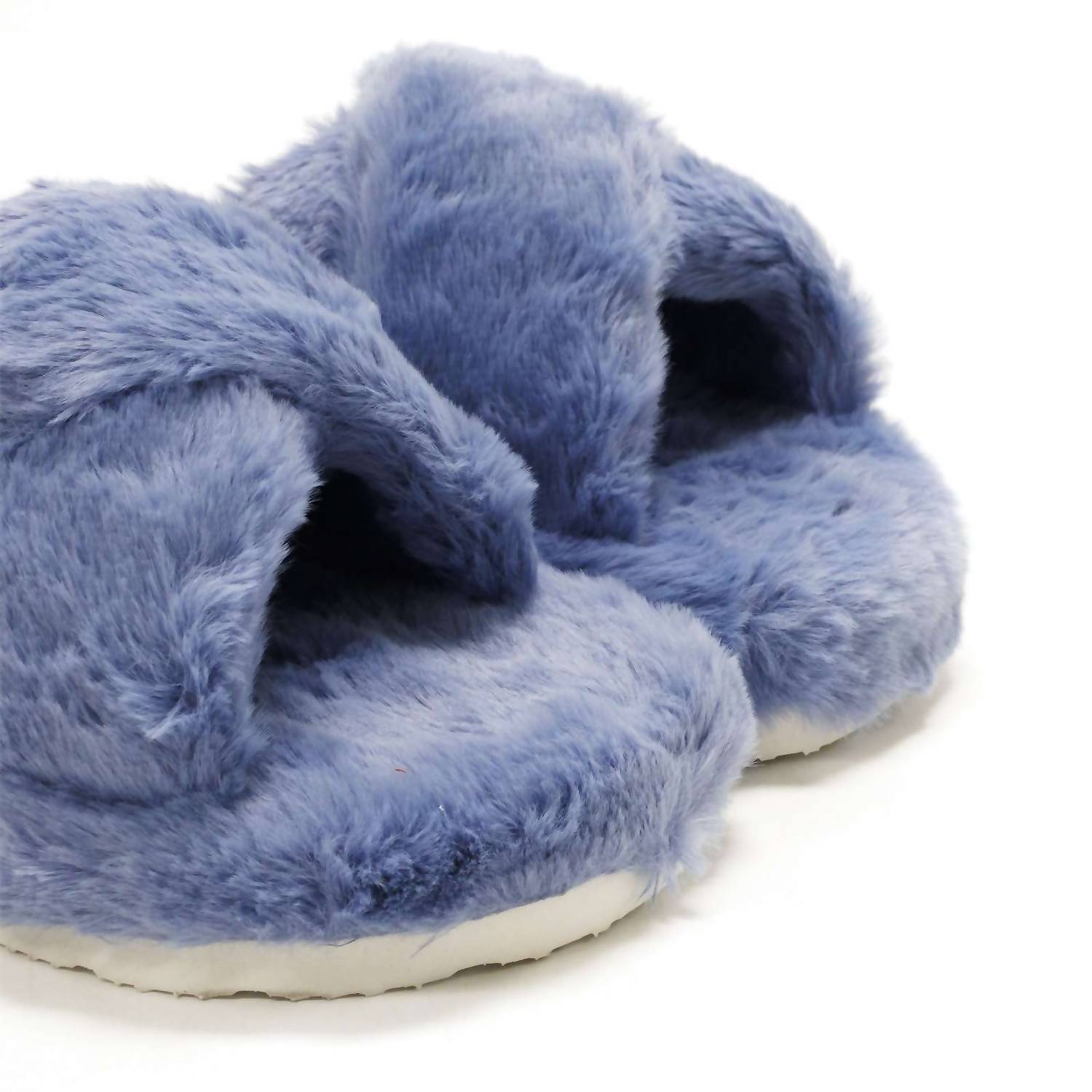 HUNTER Women's Faux Fur Flatform Crossover Slides in stornoway blue - women's shoe - view 8