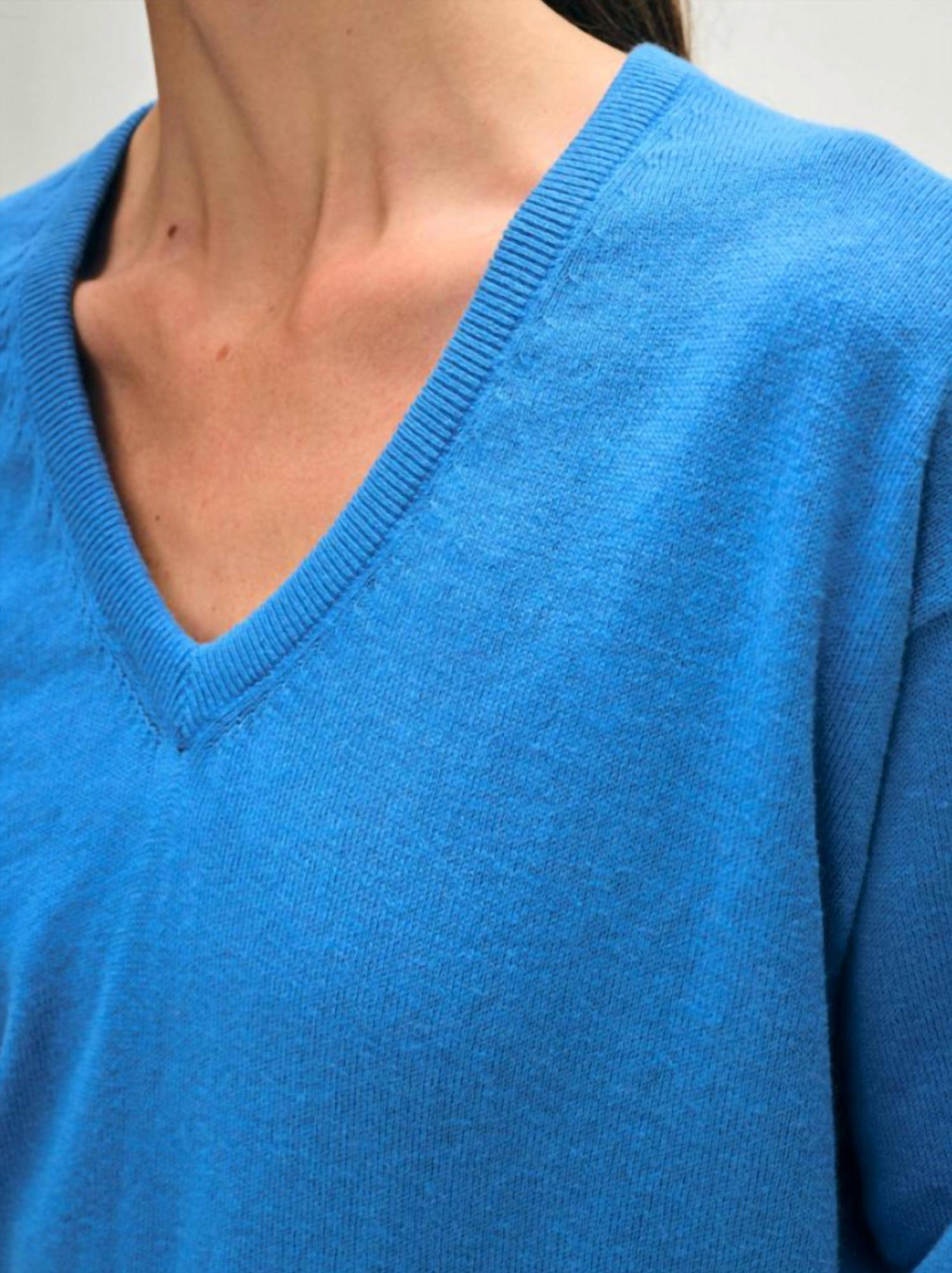 White + Warren - Cotton Blend Rib Trim V-neck
