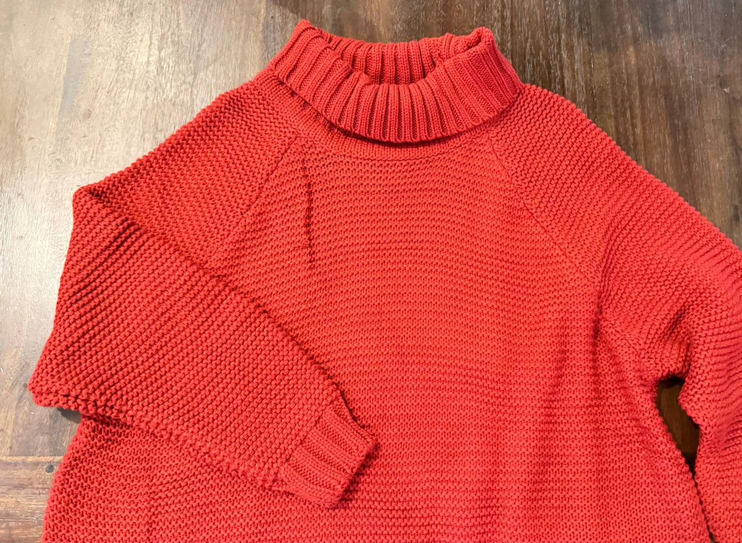 Pretty Persuasions Women's Oversized Turtleneck Sweater in rust orange - women's sweater - detail view