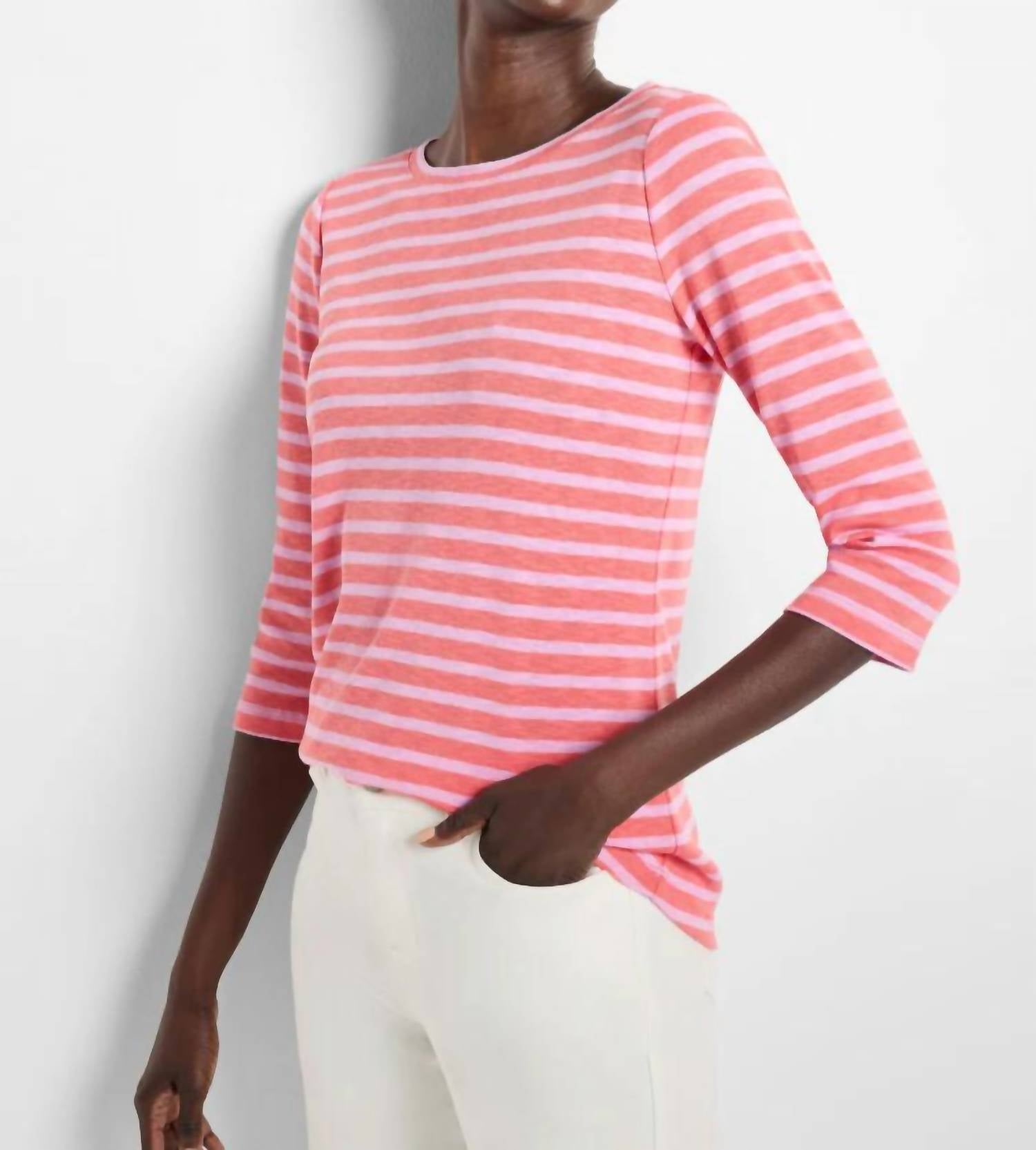 Nic + Zoe - Stripe Boatneck 3/4 Sleeve Tee