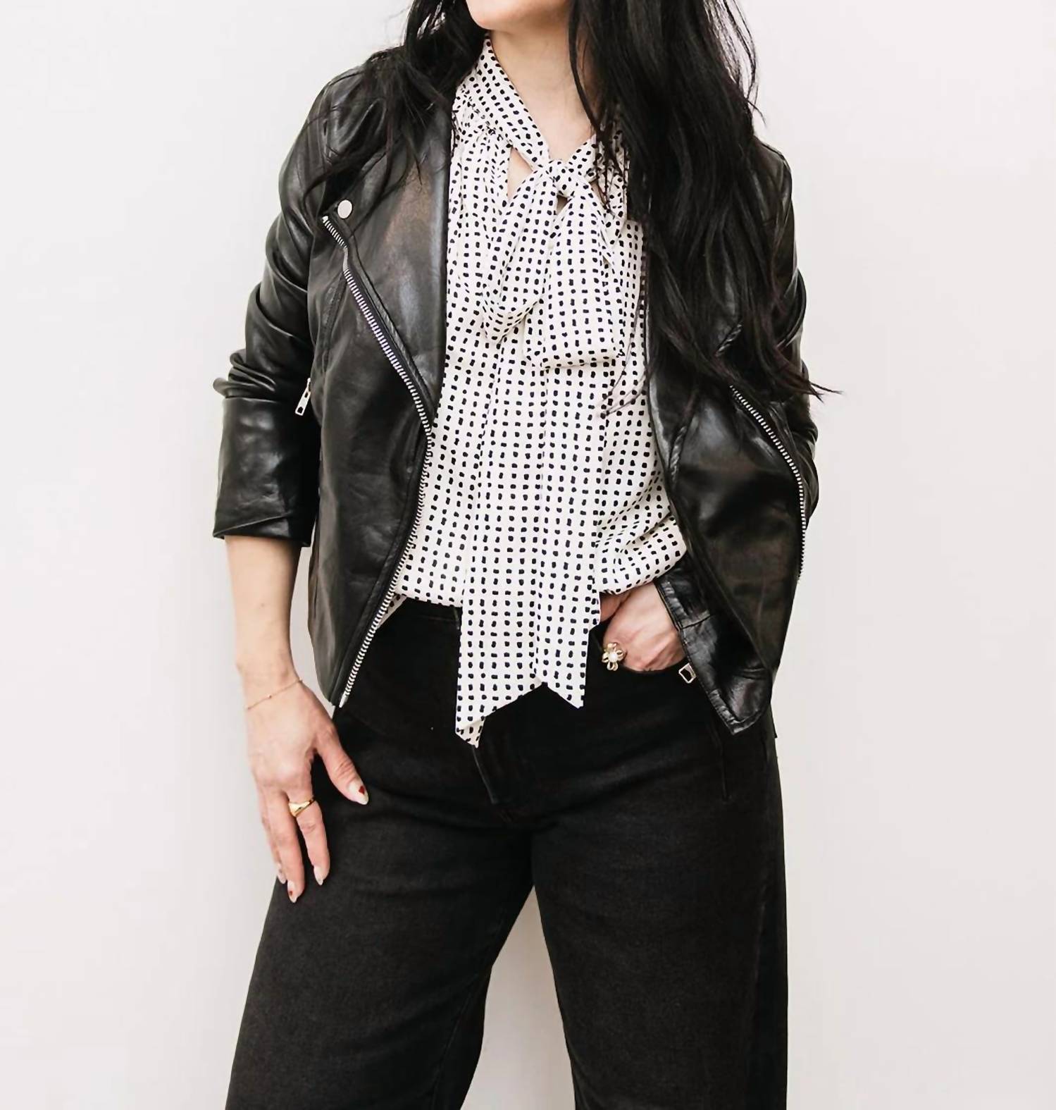 Reset By Jane - Faux Leather Long Sleeve Jacket