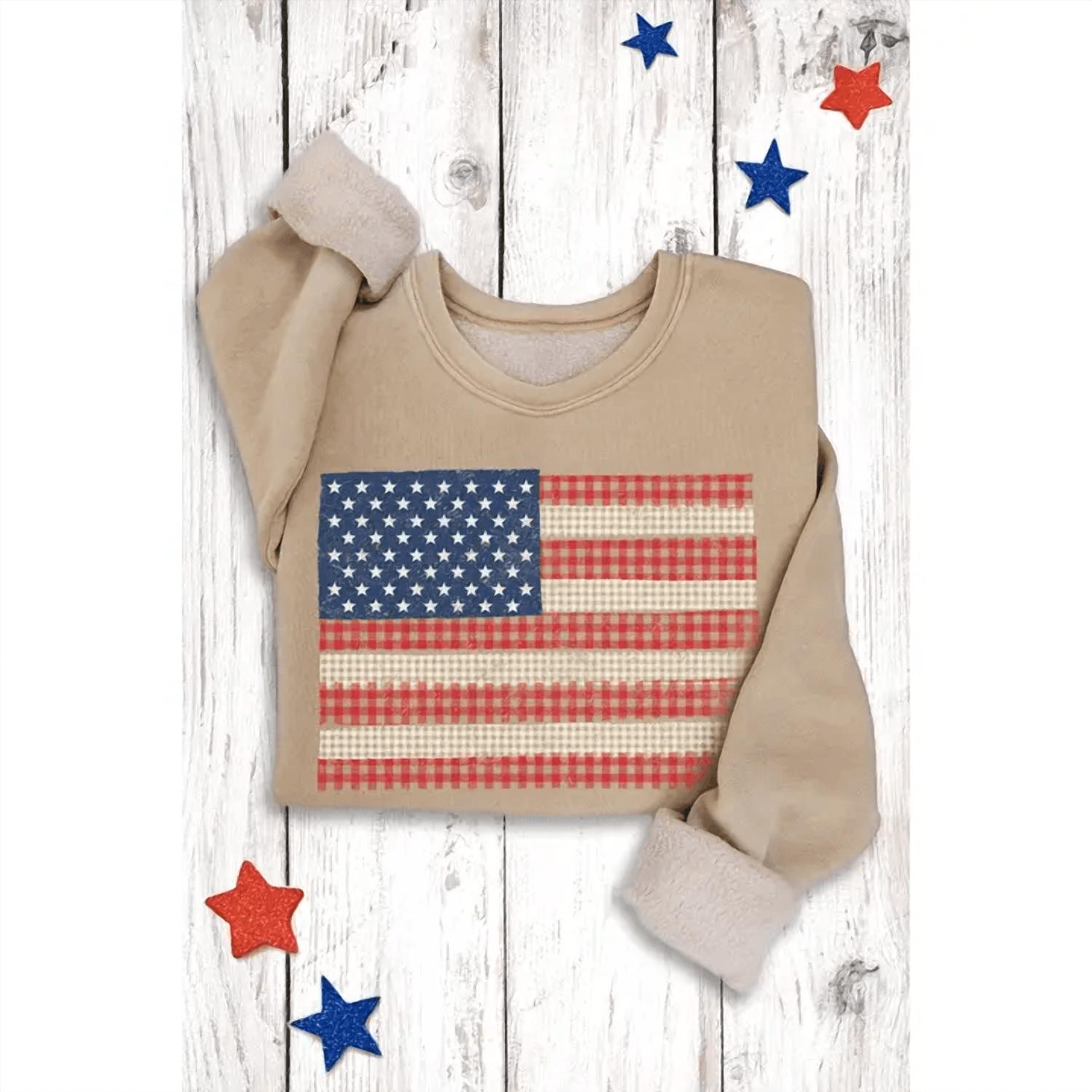 Hrt & Luv - Women's Checked American Flag Sweatshirt