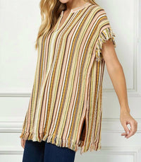 Vanessabruno - Striped V-neck Fringe Tunic