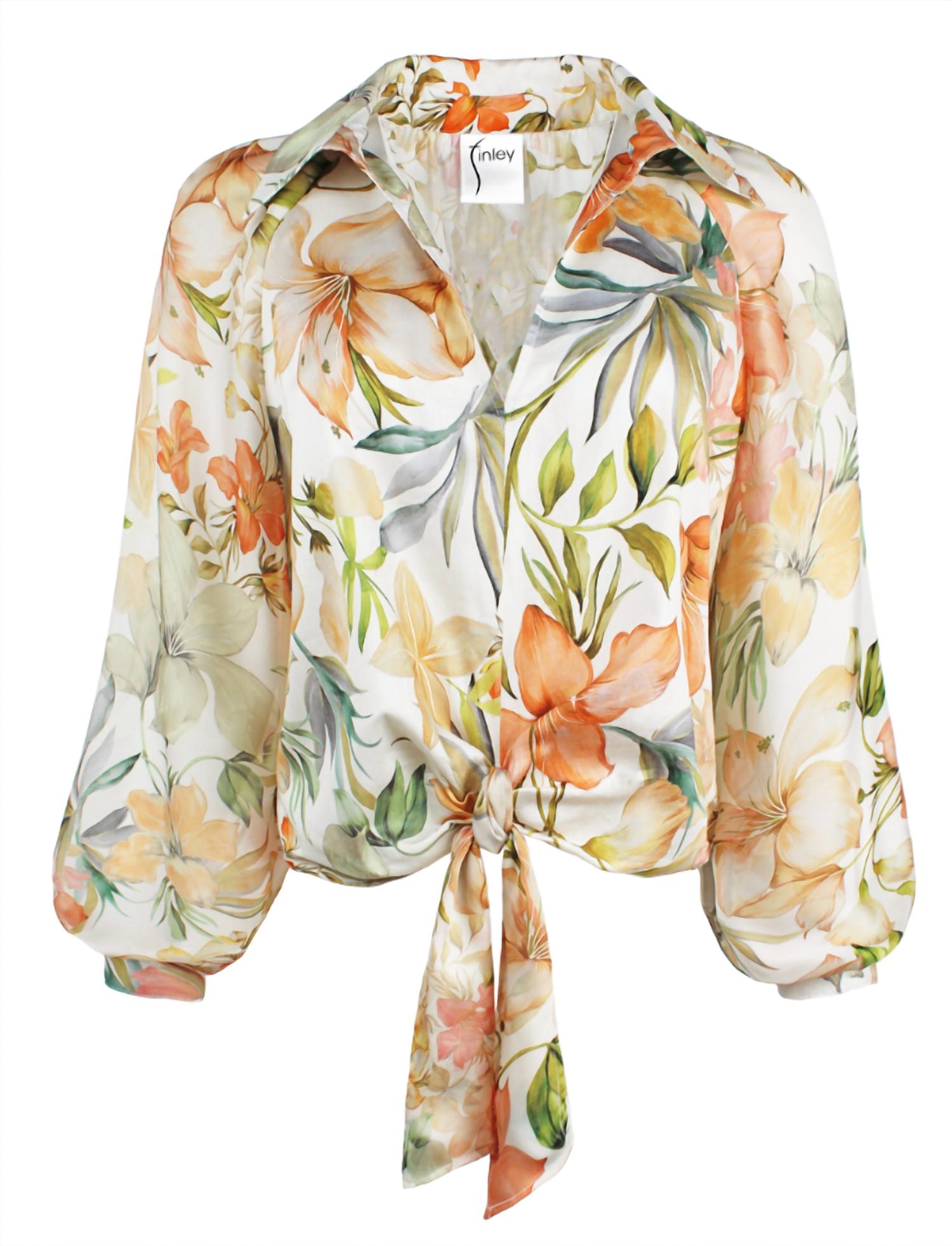 Faherty PALOMA TIE BOTANICAL TOP in white - women's blouse - detail view