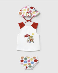 Mayoral - Girl's Polka Dot Bathing Suit And Hat Three Piece Set