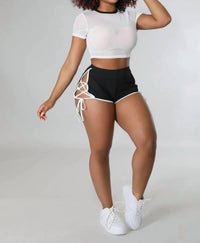 Maypink - Hot Girl Summer Vibes Side Tie Up Mesh Crop Short Set