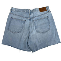 AE77 Women's Cotton Blend Rough Hem Jort Denim Jean Shorts in blue - women's shorts - detail view