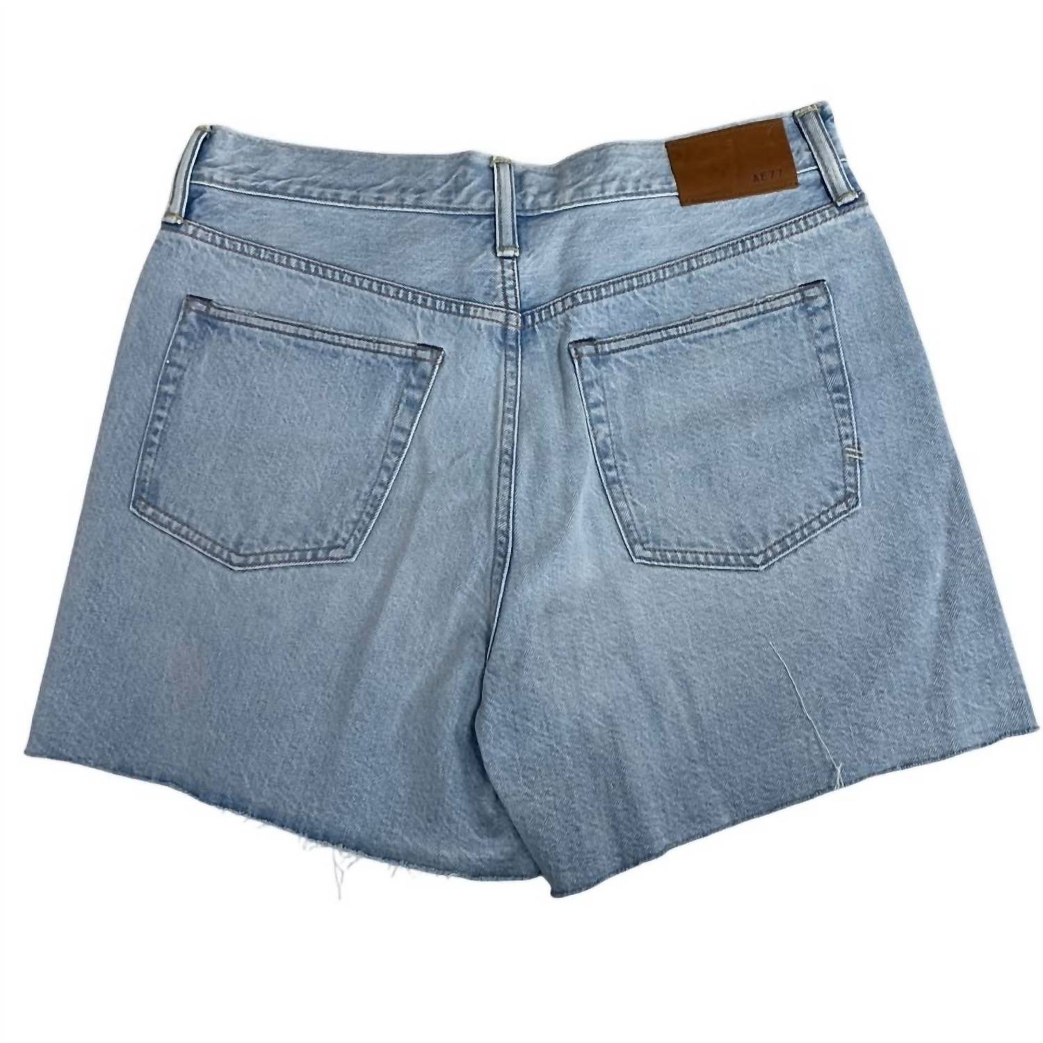 AE77 Women's Cotton Blend Rough Hem Jort Denim Jean Shorts in blue - women's shorts - detail view
