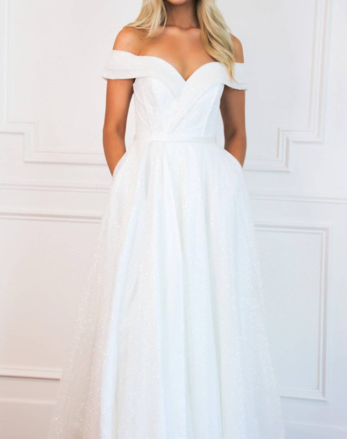 Cinderella Divine - Off Shoulder Sparkly Wedding Dress