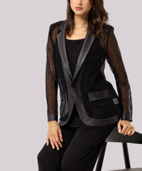 Angel Apparel - Fishnet Blazer With Vegan Leather Trim