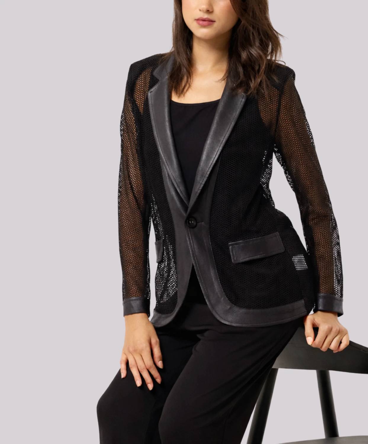 Angel Apparel - Fishnet Blazer With Vegan Leather Trim