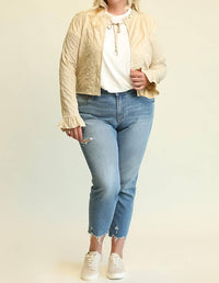 GiGiO Textured Knit Ruffled Neckline Cardigan in sand - women's cardigan - view 5
