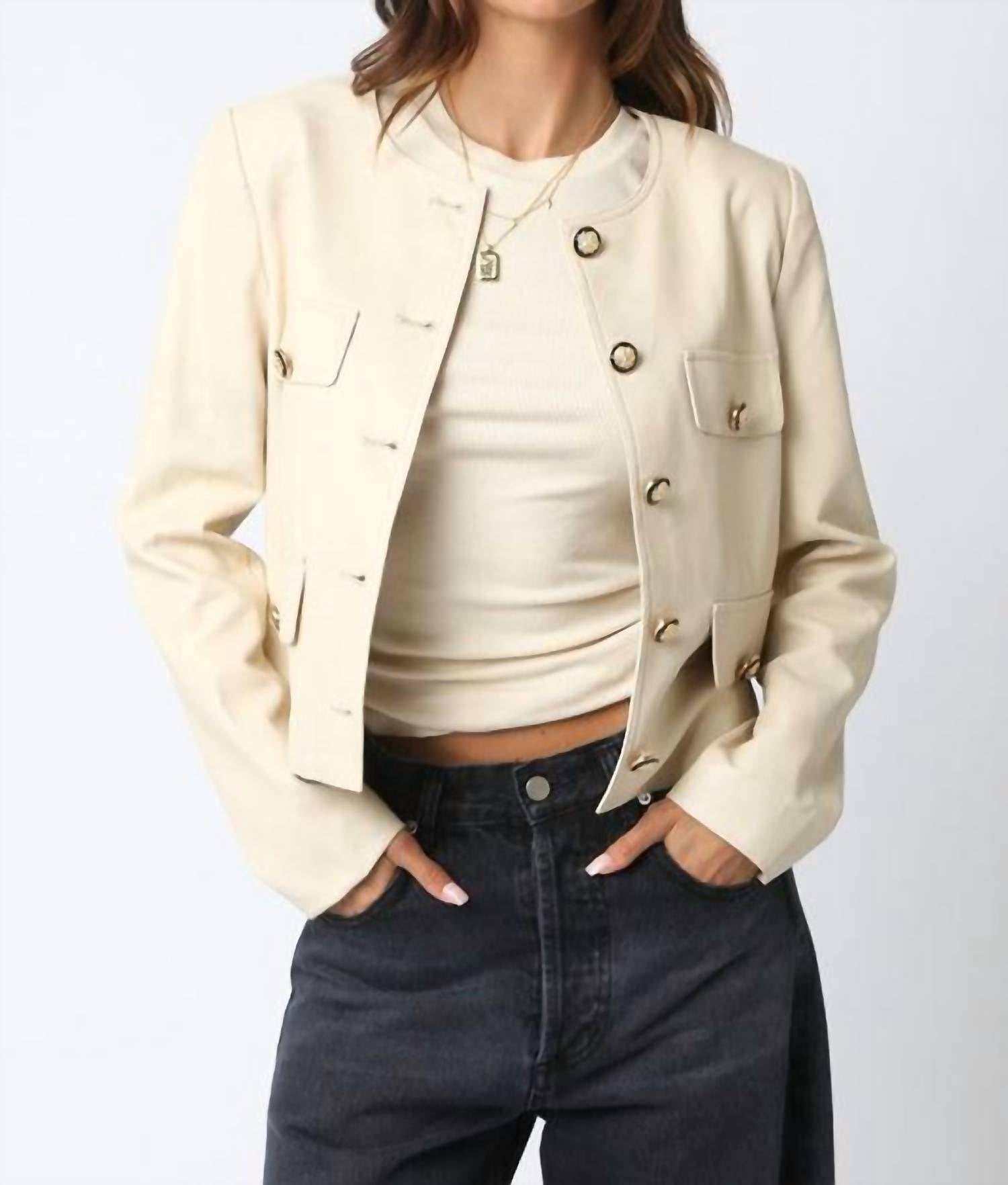 Olivaceous - Romi Faux Leather Jacket With Buttons
