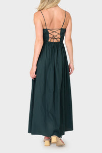 Moon River - Sleeveless Square Neck Shirred Tie Back Midi Dress
