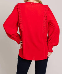Cotton Bleu - Lace Trim Ruffle Top