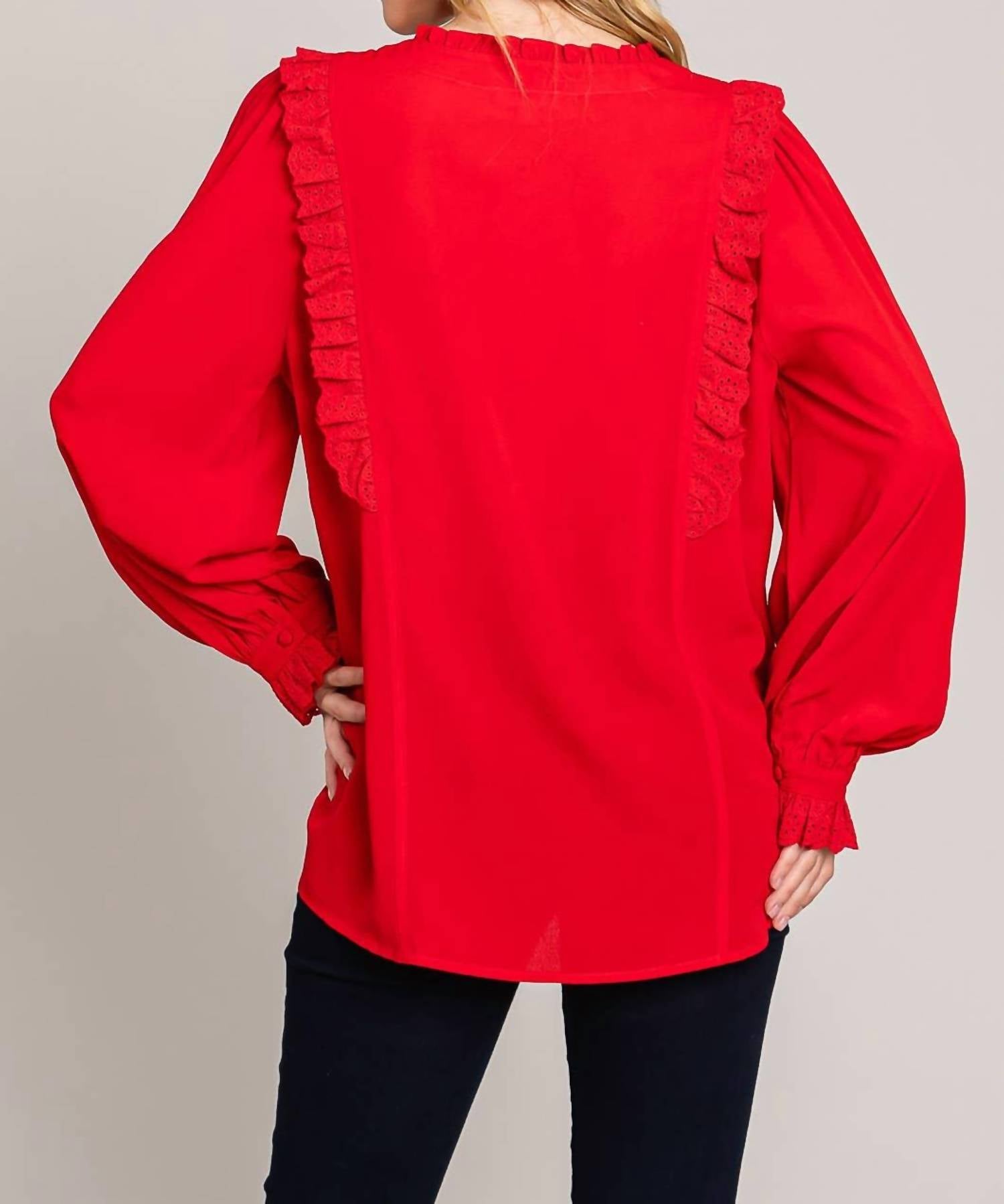 Cotton Bleu - Lace Trim Ruffle Top