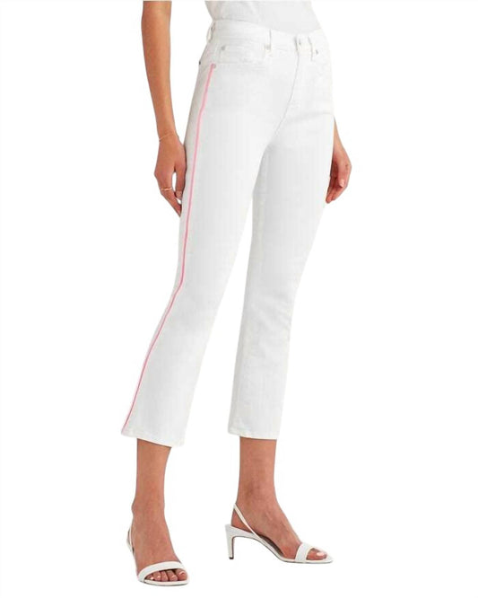 7 For All Mankind - High Rise Flare Crop Pink Piping Jeans